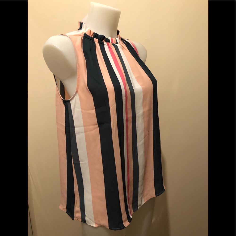 LOFT BOUQUET SMOCKED RUFFLE STRIPED SHELL Size XS - Picture 4 of 15